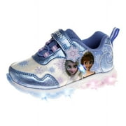Disney Frozen Toddler Girls Hook and Loop Light Up Sneakers - Blue Pink, 8